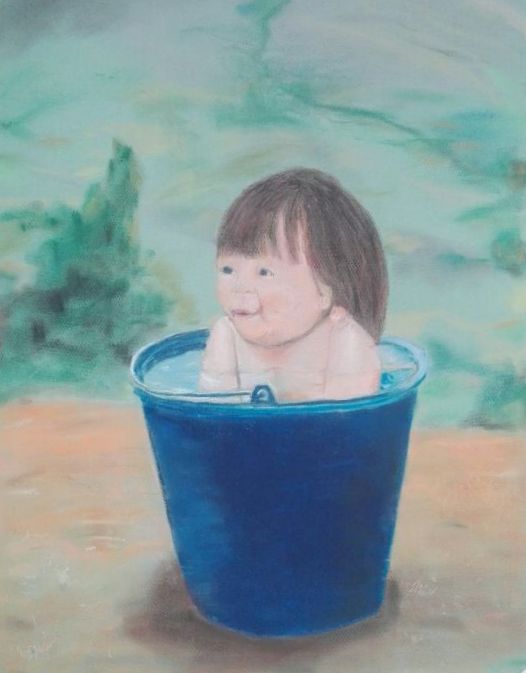 Bath time. Soft pastels on Fabriano Tiziano paper 50 cm x 65 cm. Unframed by Daryl