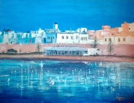 Essaouira, Morocco. Oils on board.  Inspired by a photo by Obie Oberholzer. Unframed 36 cm x 46 cm